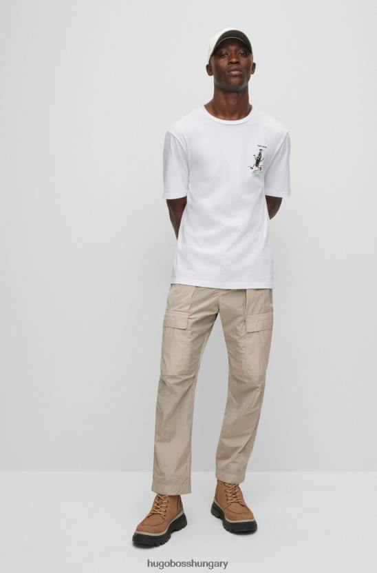 Hugo Boss pamutdzsörzé póló új szezon fehér hugo grafikával 80P64271 fehér