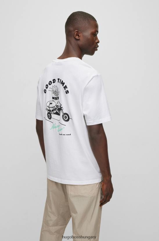 Hugo Boss pamutdzsörzé póló új szezon fehér hugo grafikával 80P64271 fehér