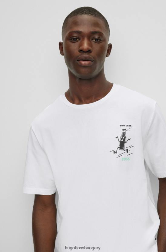 Hugo Boss pamutdzsörzé póló új szezon fehér hugo grafikával 80P64271 fehér