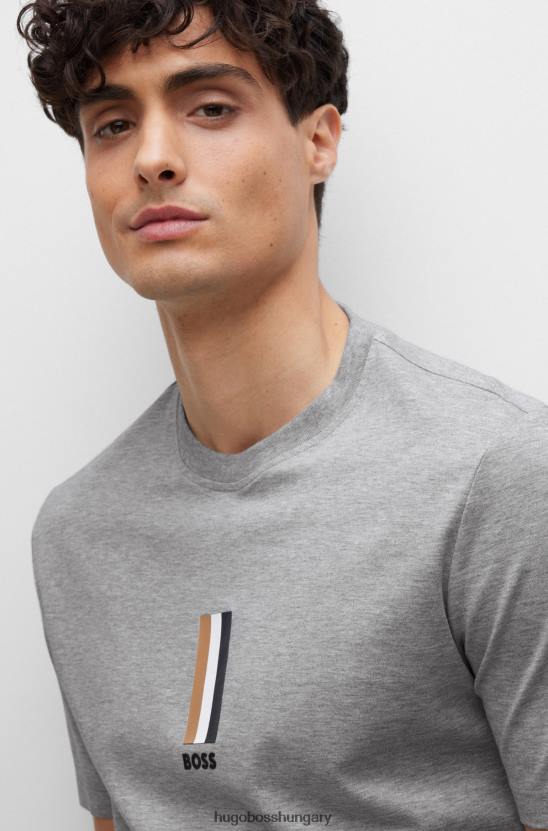 Hugo Boss pamutdzsörzé póló logóval, világosszürke hugo nyomattal 80P61692 világos szürke