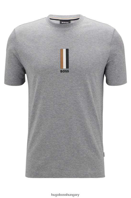 Hugo Boss pamutdzsörzé póló logóval, világosszürke hugo nyomattal 80P61692 világos szürke