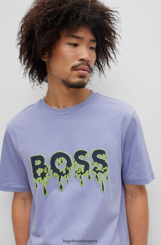 Hugo Boss pamutdzsörzé póló színes logóval, hugo lila grafikával 80P63540 lila
