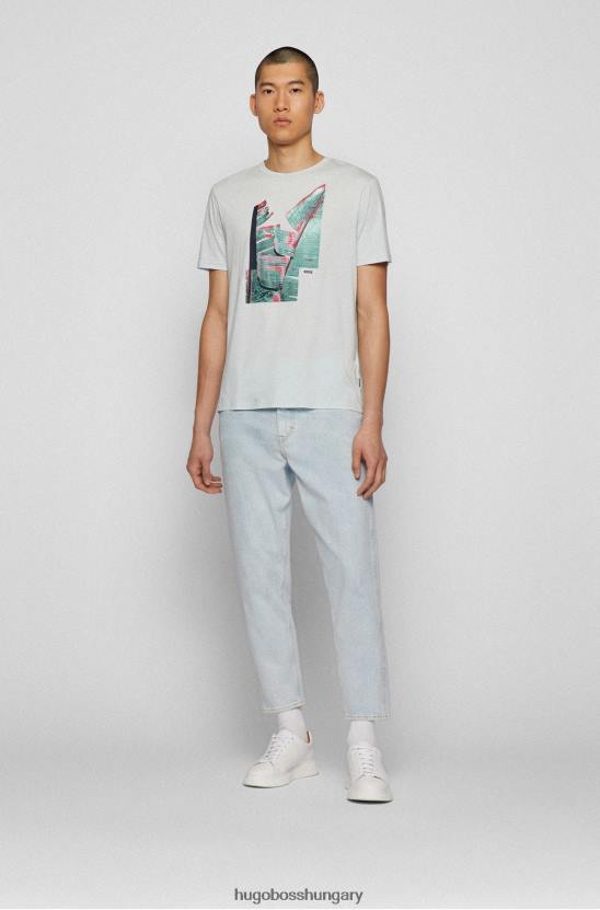 Hugo Boss pima-pamut normál szabású póló színes grafikával, világoszöld hugoval 80P62603 világos zöld