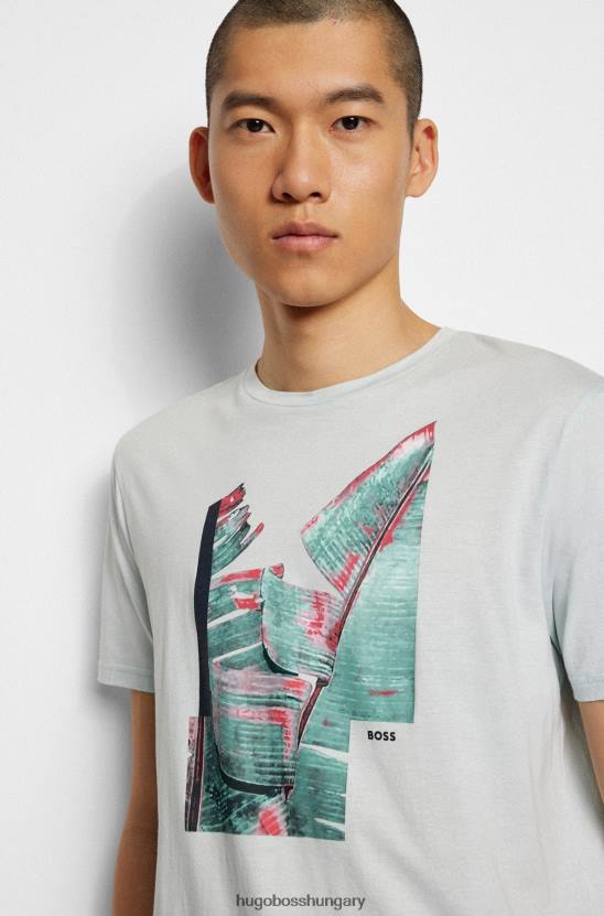 Hugo Boss pima-pamut normál szabású póló színes grafikával, világoszöld hugoval 80P62603 világos zöld