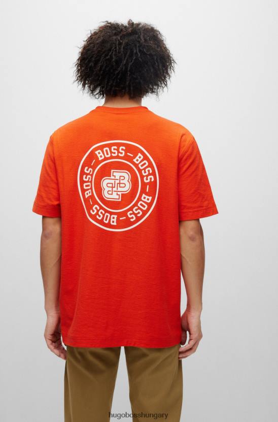 Hugo Boss piros hugo oversize-fit pamut póló logóval és szezonális nyomattal 80P64005 piros