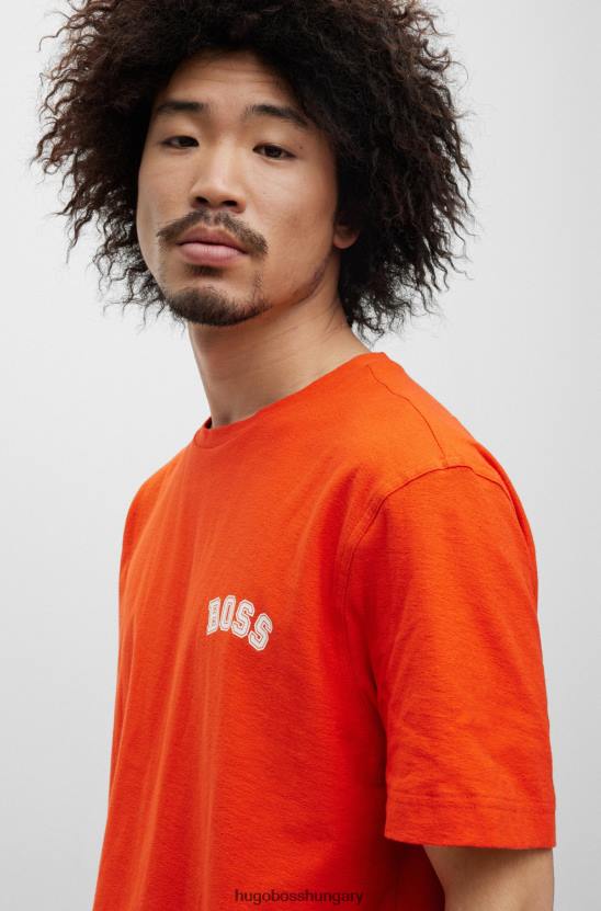 Hugo Boss piros hugo oversize-fit pamut póló logóval és szezonális nyomattal 80P64005 piros