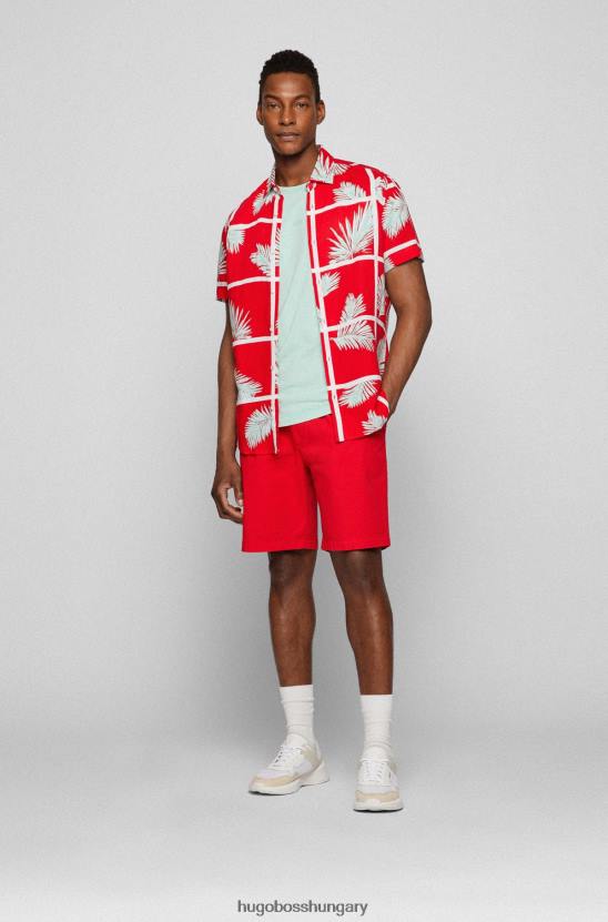 Hugo Boss ruhafestett biopamut póló logóval, világoszöld hugo nyomattal 80P63186 világos zöld