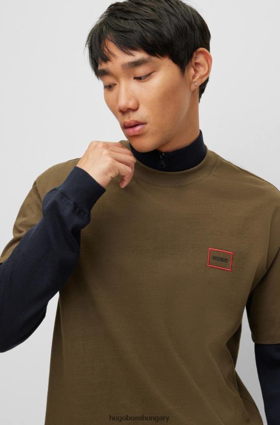 Hugo Boss sötétzöld hugo laza szabású póló biopamutból keretes logóval 80P62670 sötétzöld