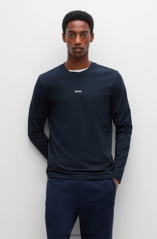 Hugo Boss sztreccs pamut normál szabású póló kontraszt logóval, sötétkék hugoval 80P62870 sötétkék