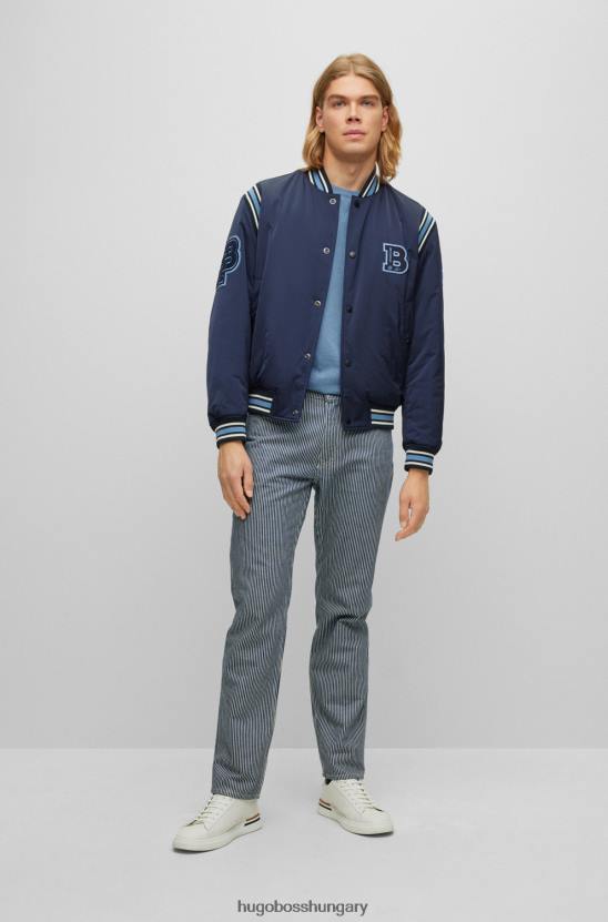 Hugo Boss világoskék pamutdzsörzé normál szabású póló emblémával, hugo nyomattal 80P63426 világoskék