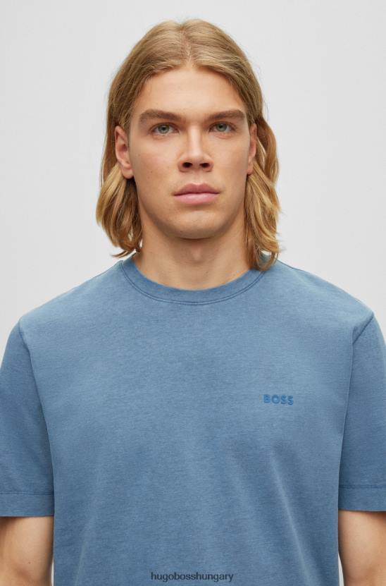 Hugo Boss világoskék pamutdzsörzé normál szabású póló emblémával, hugo nyomattal 80P63426 világoskék