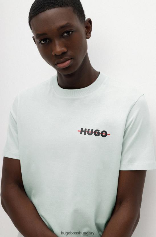 Hugo Boss világoszöld biopamut póló csíkos logóval hugo 80P62389 világos zöld