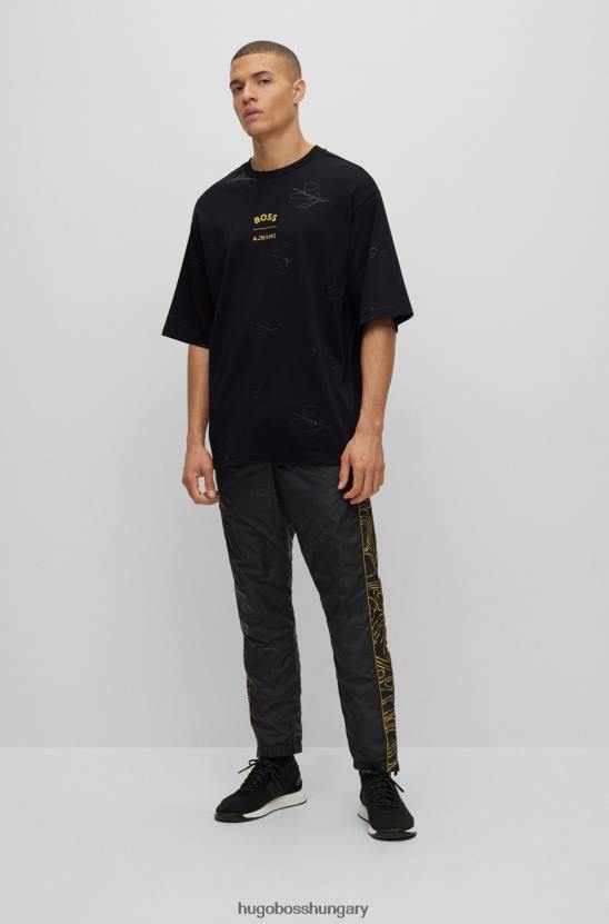 Hugo Boss x ajbxng interlock-pamut póló együttműködési márkajelzéssel és aláírásokkal 80P63998 fekete