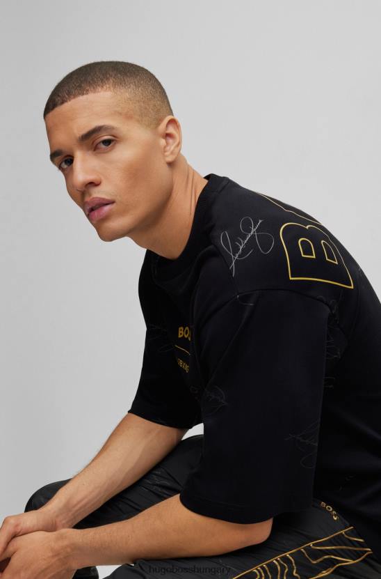 Hugo Boss x ajbxng interlock-pamut póló együttműködési márkajelzéssel és aláírásokkal 80P63998 fekete