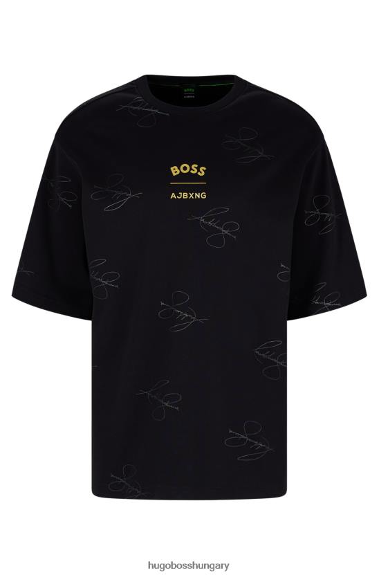 Hugo Boss x ajbxng interlock-pamut póló együttműködési márkajelzéssel és aláírásokkal 80P63998 fekete