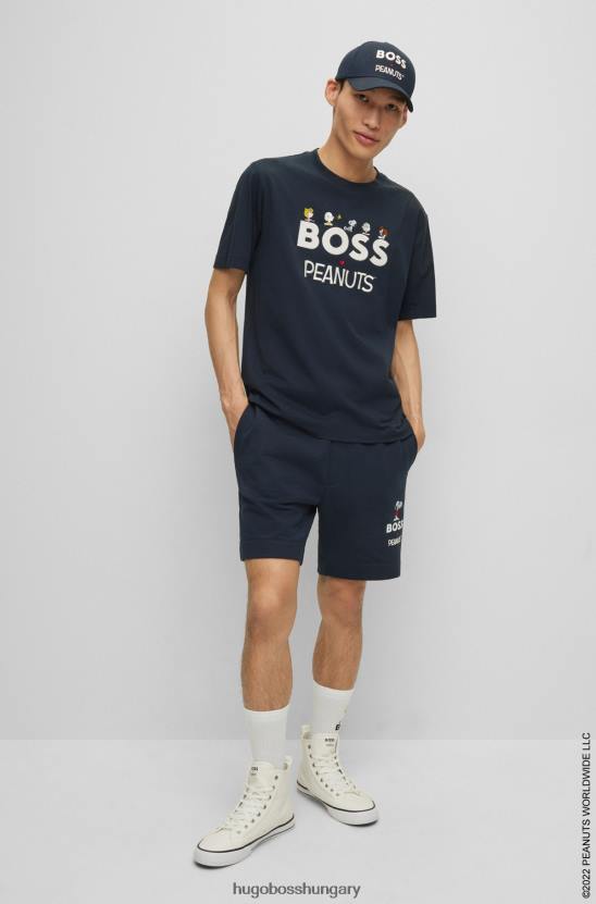 Hugo Boss x peanuts crew nyakú póló pamut dzsörzéből, exkluzív műalkotásokkal 80P61857 sötétkék