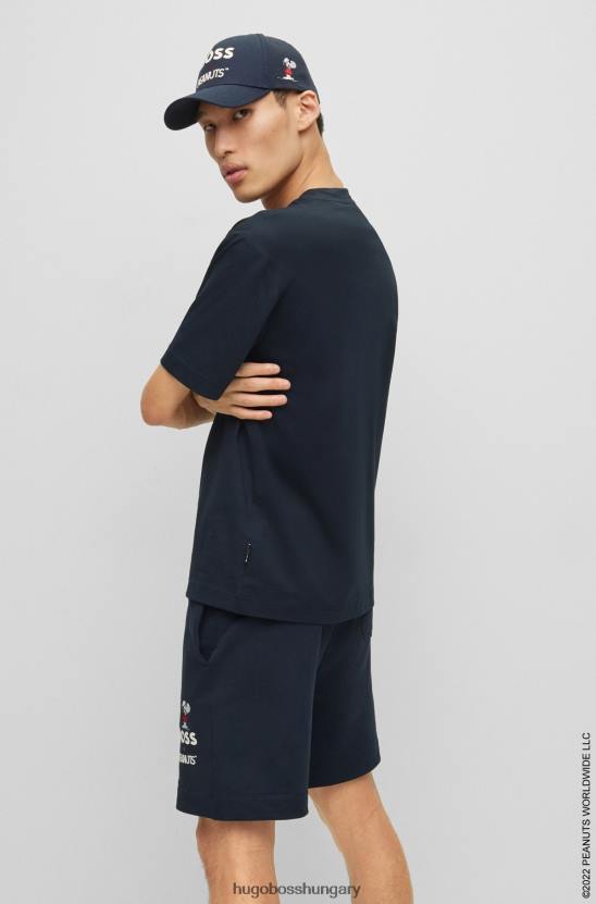 Hugo Boss x peanuts crew nyakú póló pamut dzsörzéből, exkluzív műalkotásokkal 80P61857 sötétkék