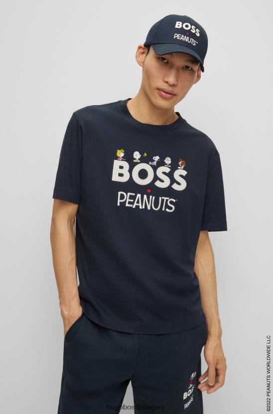 Hugo Boss x peanuts crew nyakú póló pamut dzsörzéből, exkluzív műalkotásokkal 80P61857 sötétkék