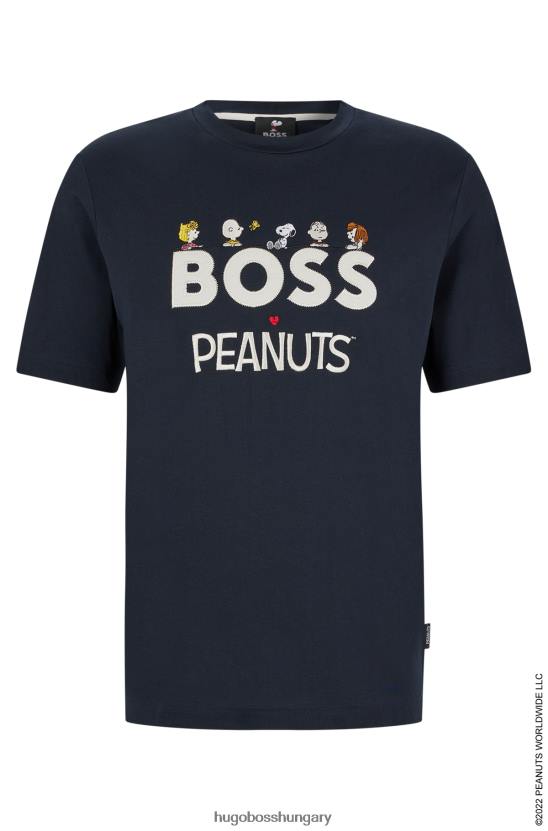 Hugo Boss x peanuts crew nyakú póló pamut dzsörzéből, exkluzív műalkotásokkal 80P61857 sötétkék