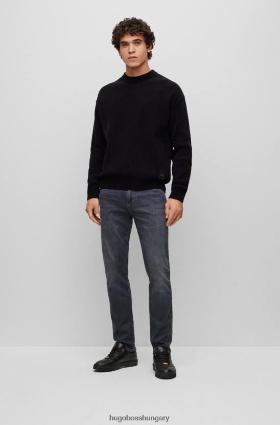 Hugo Boss Fekete laza szabású pulóver tiszta pamut zsenília hugo anyagból 80P63638 fekete