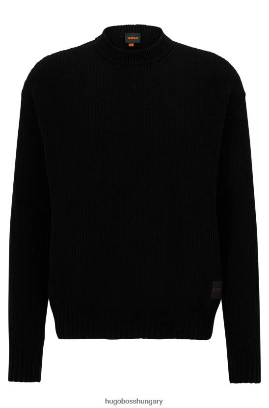Hugo Boss Fekete laza szabású pulóver tiszta pamut zsenília hugo anyagból 80P63638 fekete