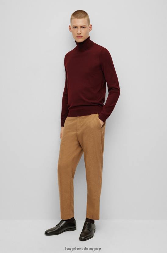 Hugo Boss Sötétvörös hugo karcsúsított nyakú szűz gyapjú pulóver 80P6984 sötét vörös