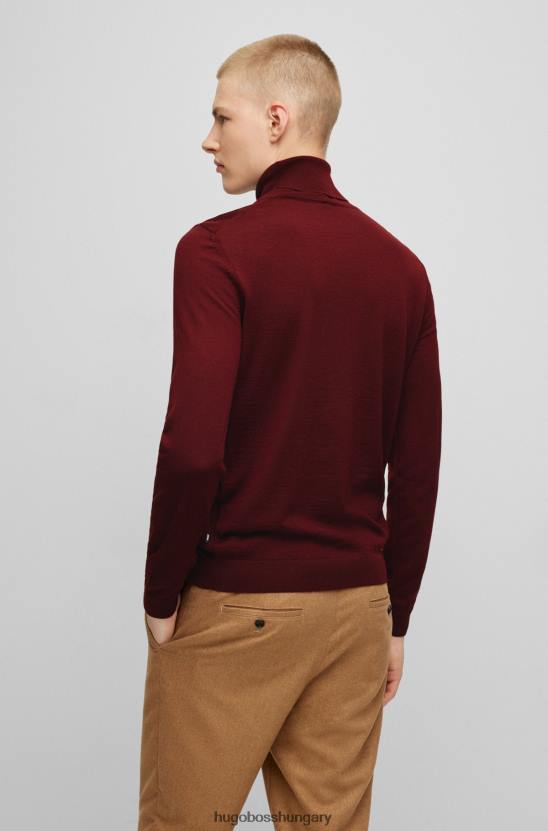 Hugo Boss Sötétvörös hugo karcsúsított nyakú szűz gyapjú pulóver 80P6984 sötét vörös