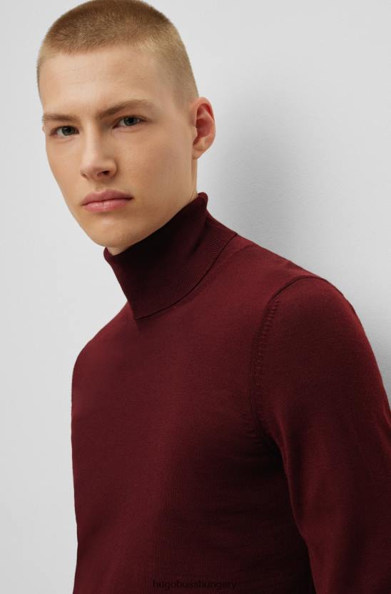Hugo Boss Sötétvörös hugo karcsúsított nyakú szűz gyapjú pulóver 80P6984 sötét vörös