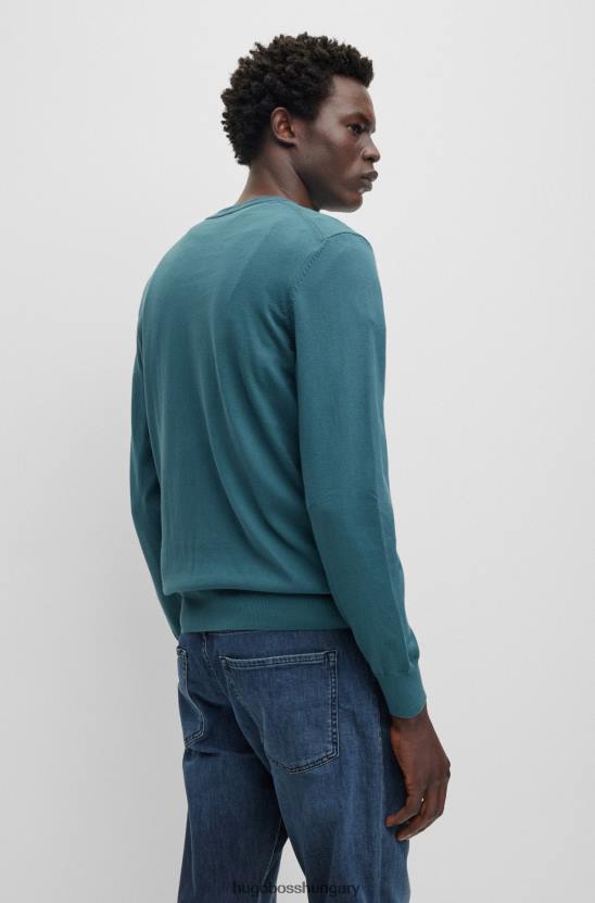 Hugo Boss V-nyakú biopamut pulóver hugo türkiz hímzett logóval 80P62313 türkiz