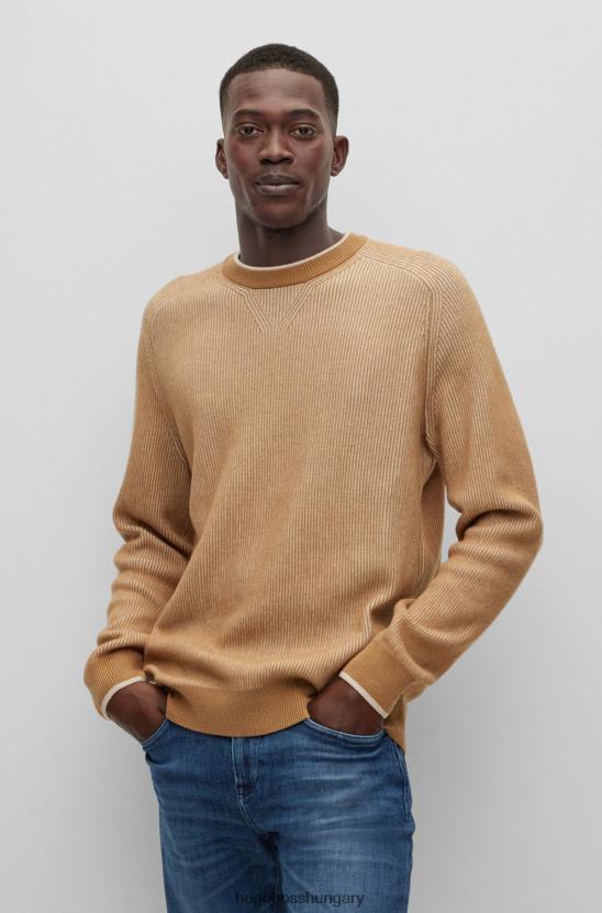 Hugo Boss bézs hugo vegyes szerkezetű pulóver pamutból, kasmírból és gyapjúból 80P64524 bézs