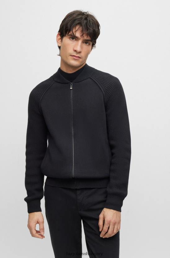 Hugo Boss baseball stílusú kardigán pamut és szűz gyapjú hugo fekete színben 80P62755 fekete