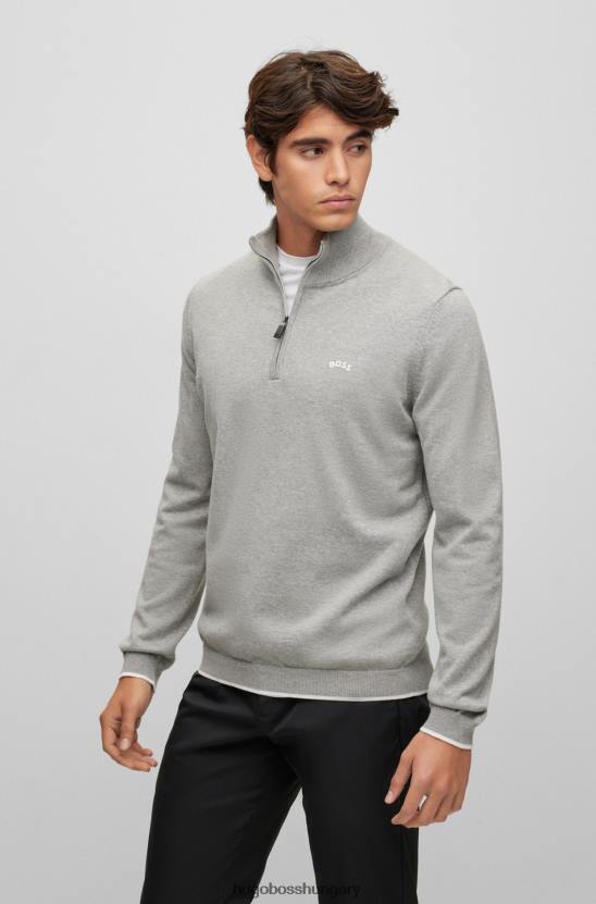 Hugo Boss biopamut cipzáras nyakú pulóver ívelt logóval hugo világosszürke 80P6971 világos szürke