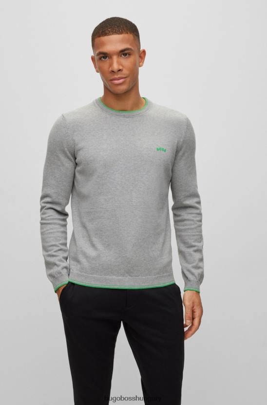 Hugo Boss biopamut normál szabású pulóver ívelt logóval hugo világosszürke 80P61487 világos szürke