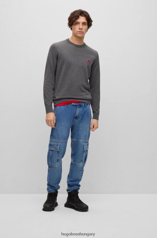 Hugo Boss biopamut pulóver piros logóval szürke hugo felirattal 80P63735 szürke