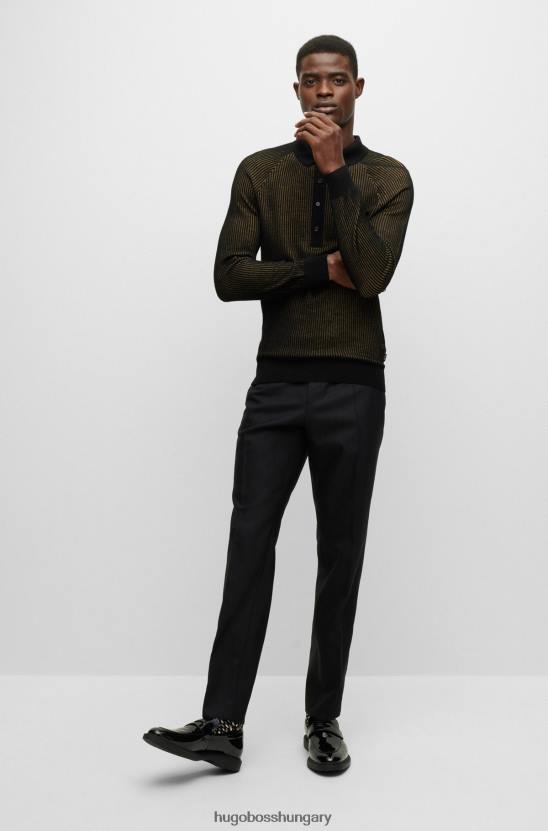 Hugo Boss bordázott pólópulóver vékony szabású fekete hugóban 80P62962 fekete