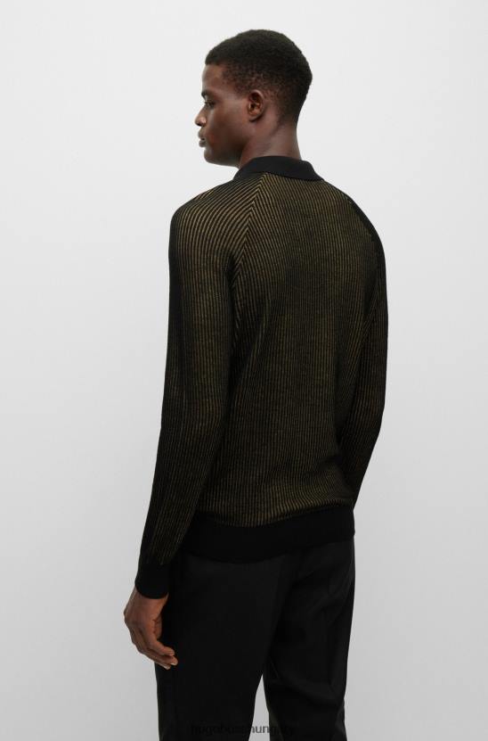 Hugo Boss bordázott pólópulóver vékony szabású fekete hugóban 80P62962 fekete