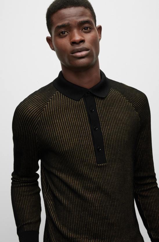 Hugo Boss bordázott pólópulóver vékony szabású fekete hugóban 80P62962 fekete