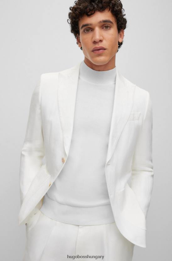 Hugo Boss fehér pamutdzsörzé pulóver, dekoltázs nyakkivágással hugo 80P63989 fehér