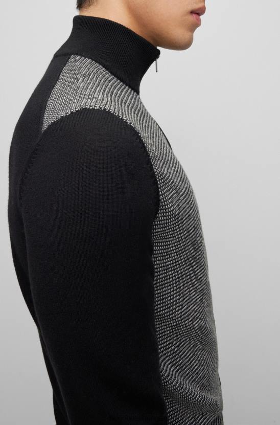 Hugo Boss fekete cipzáras kötött kardigán szűz gyapjú hugo anyagból 80P63325 fekete