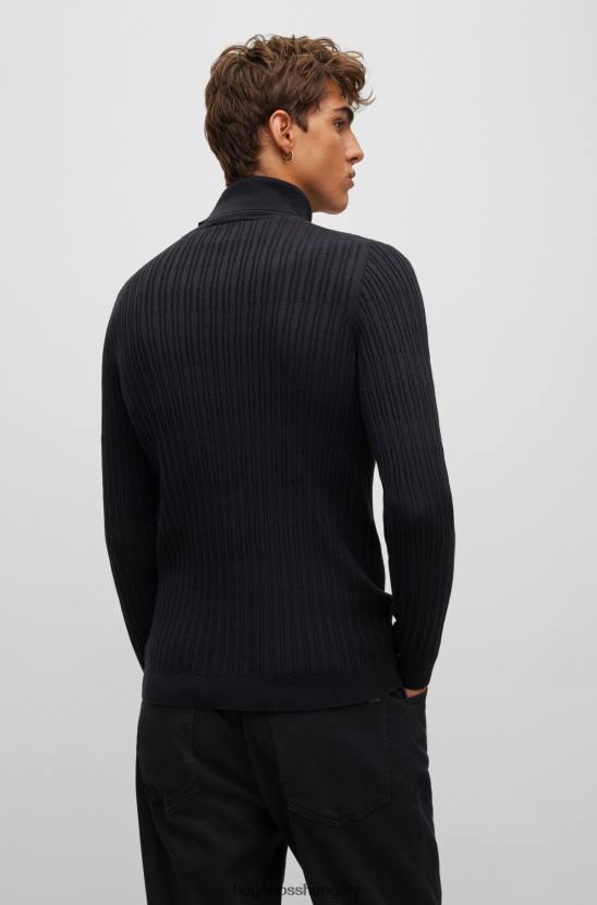 Hugo Boss fekete extra vékony szabású rollneck pulóver vegyes szerkezetű hugo 80P62713 fekete