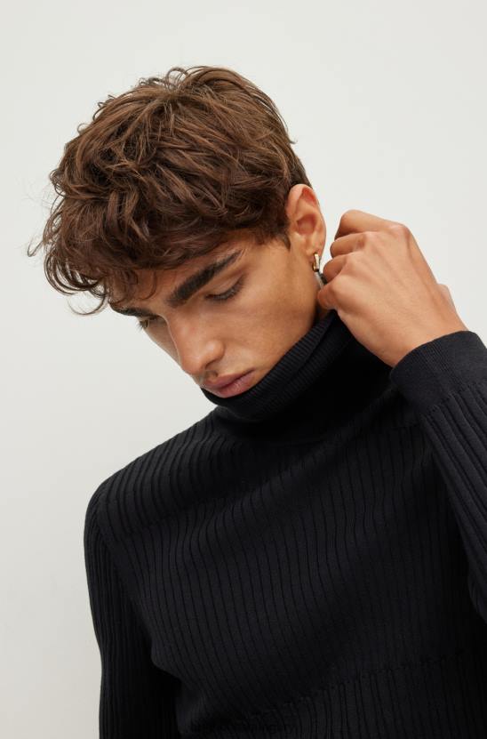 Hugo Boss fekete extra vékony szabású rollneck pulóver vegyes szerkezetű hugo 80P62713 fekete