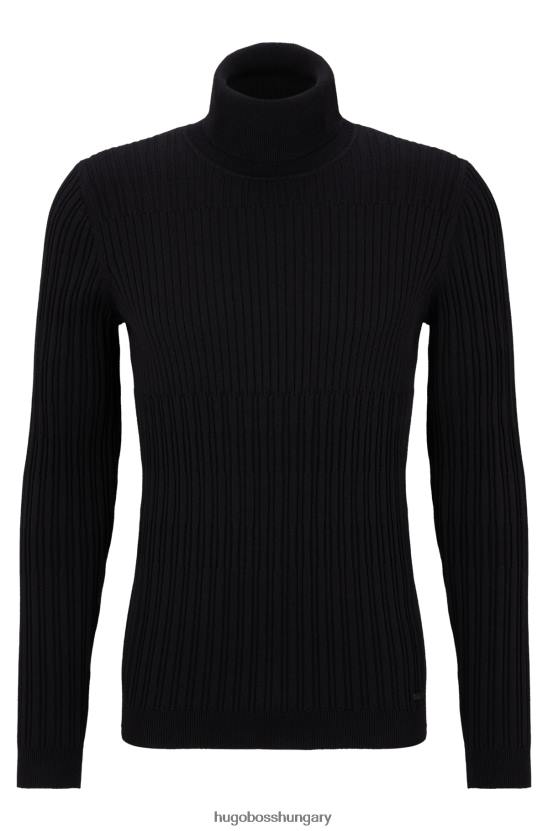 Hugo Boss fekete extra vékony szabású rollneck pulóver vegyes szerkezetű hugo 80P62713 fekete