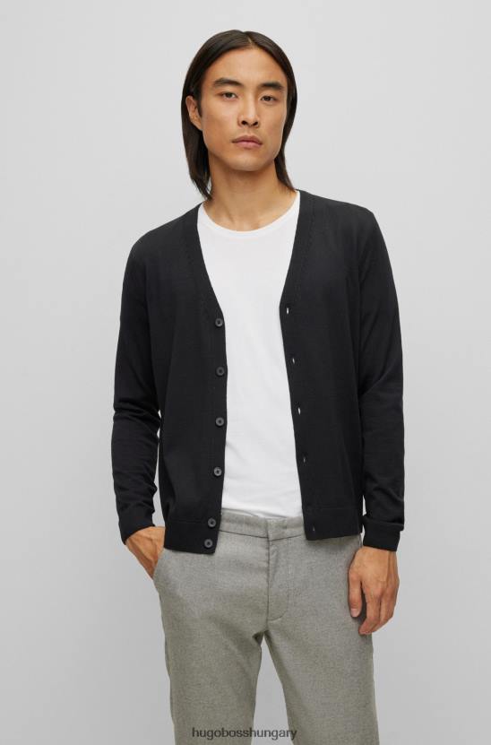 Hugo Boss fekete gombos szűz gyapjú kardigán hímzett logóval hugo 80P63094 fekete
