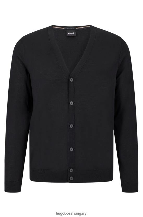 Hugo Boss fekete gombos szűz gyapjú kardigán hímzett logóval hugo 80P63094 fekete