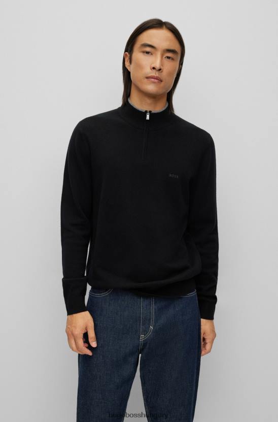Hugo Boss fekete hugo cipzáras nyakú szűz gyapjú pulóver hímzett logóval 80P61316 fekete