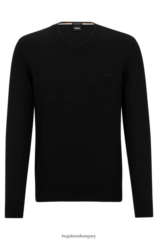 Hugo Boss fekete hugo v-nyakú, biopamut pulóver hímzett logóval 80P62314 fekete