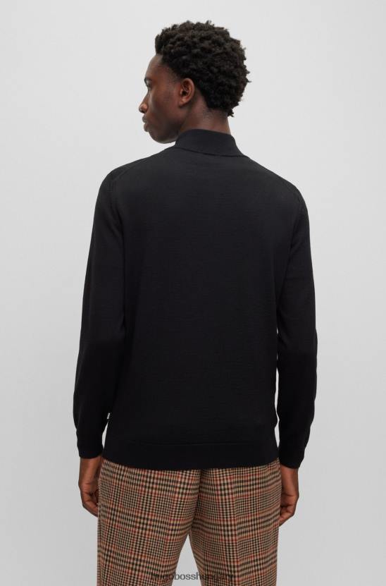 Hugo Boss fekete, normál szabású szűz gyapjú kardigán, jellegzetes hugo csíkkal 80P62695 fekete