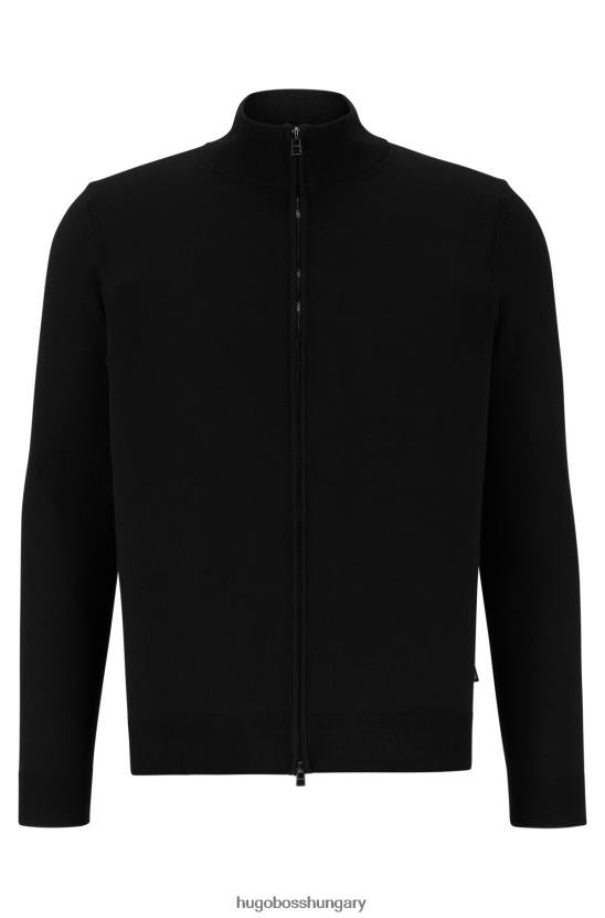 Hugo Boss fekete, normál szabású szűz gyapjú kardigán, jellegzetes hugo csíkkal 80P62695 fekete