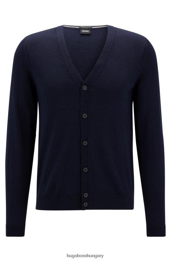 Hugo Boss gombos szűz gyapjú kardigán hímzett logóval hugo sötétkék 80P63095 sötétkék