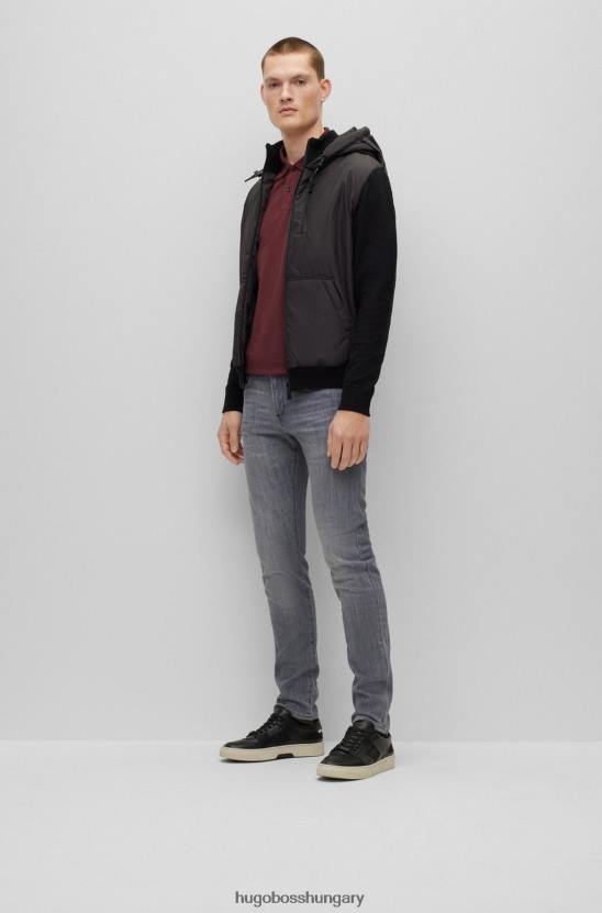 Hugo Boss hibrid kapucnis kötött kabát vízálló cipzárral fekete hugo 80P64367 fekete